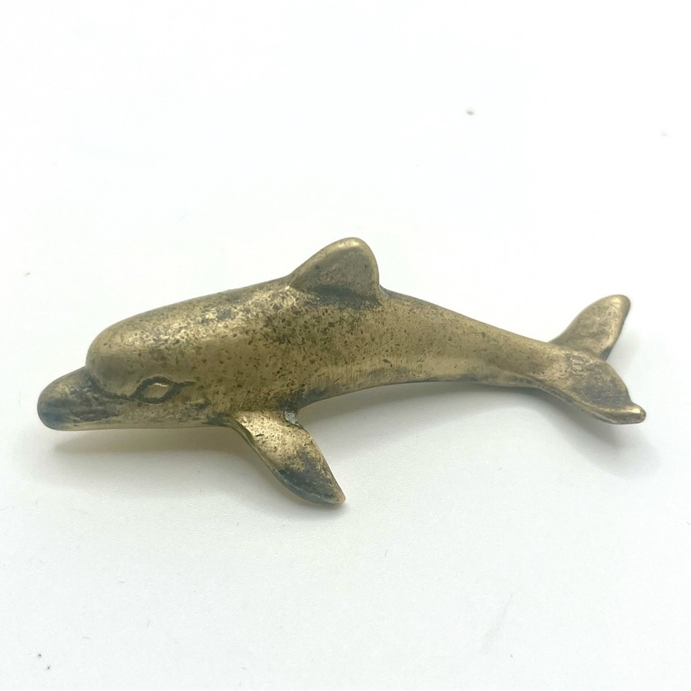 Vintage Solid Brass Dolphin Figurine Small Coastal Ocean Decor